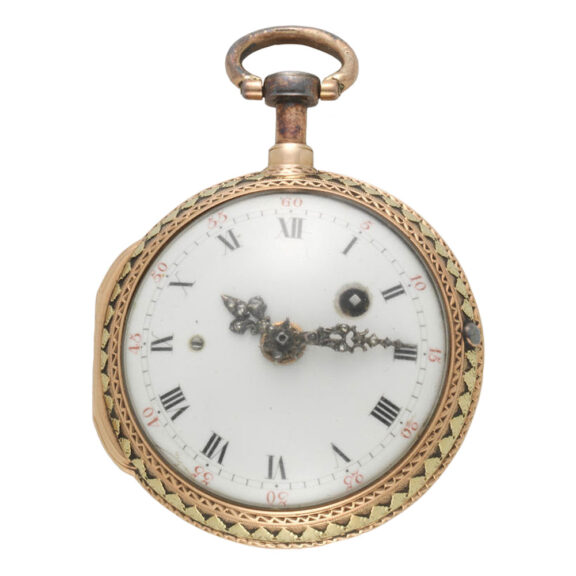 A French two colour gold repeating open face verge Circa 1770