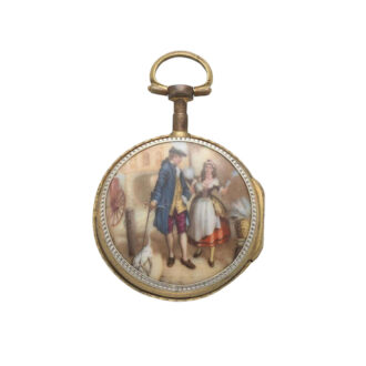 A Swiss gilt metal verge with enamel scene to reverse Circa 1790