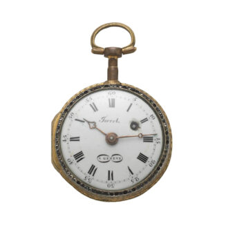 A Swiss gilt metal verge with enamel scene to reverse Circa 1790