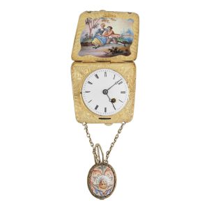 An unusual Swiss form watch with enamel decoration Circa 1810
