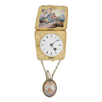 An unusual Swiss form watch with enamel decoration Circa 1810
