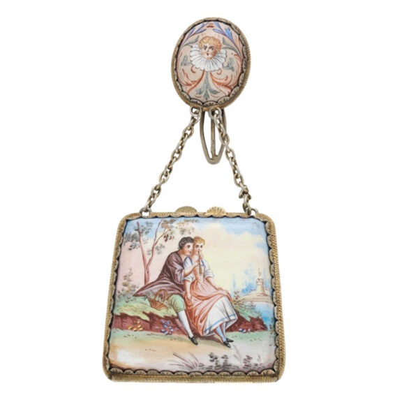 An unusual Swiss form watch with enamel decoration Circa 1810 An unusual Swiss form watch with enamel decoration Circa 1810