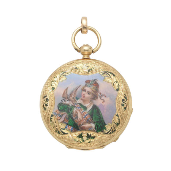 Swiss gold and enamel hunting cased cylinder watch Circa 1830