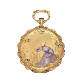 A Swiss gold and enamel unusual form pocket watch Circa 1870