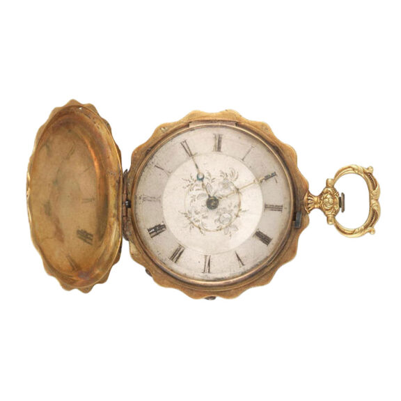 A Swiss gold and enamel unusual form pocket watch Circa 1870 A Swiss gold and enamel unusual form pocket watch Circa 1870