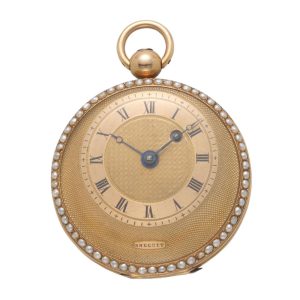 French gold and seed pearl set open face pocket watch Circa 1850