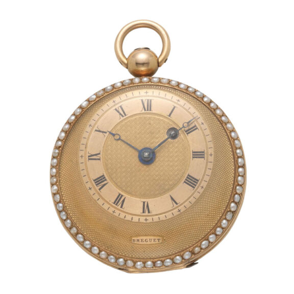 French gold and seed pearl set open face pocket watch Circa 1850
