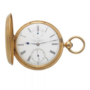 An English 18 carat gold full hunter lever pocket watch Circa 1874