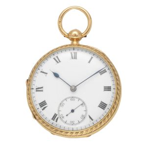 An English 18 carat gold open face lever pocket watch Circa 1873