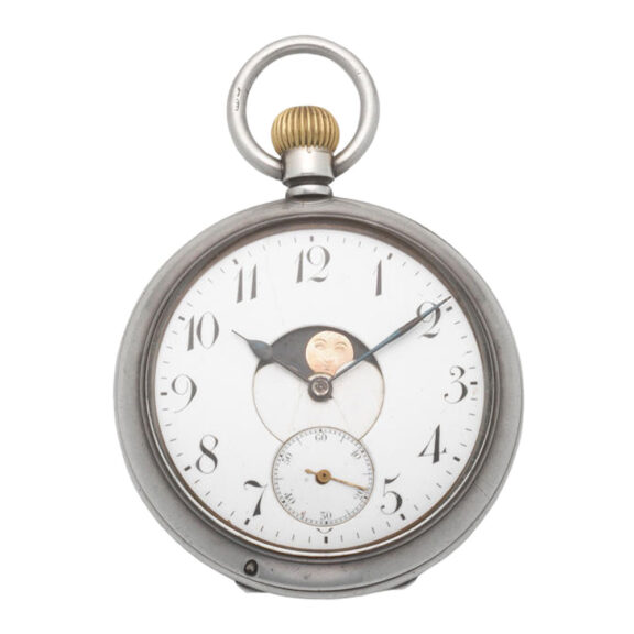 Swiss silver dual dial lever watch with moon phase Circa 1908