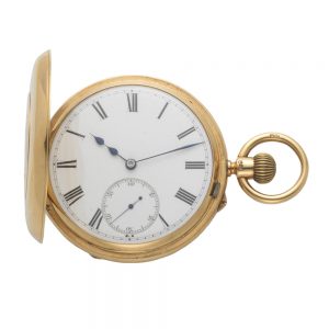 English 18k gold half hunting cased lever watch Circa 1890