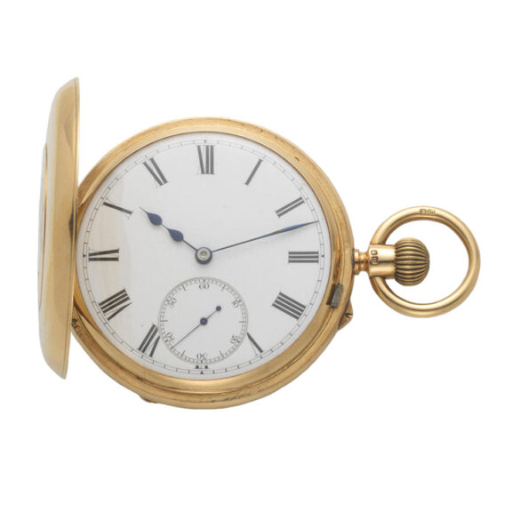 English 18k gold half hunting cased lever watch Circa 1890