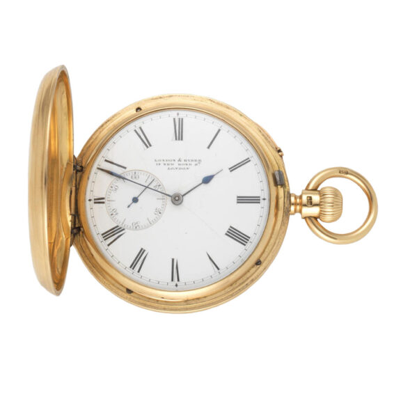 An English 18 carat gold full hunter lever pocket watch Circa 1879