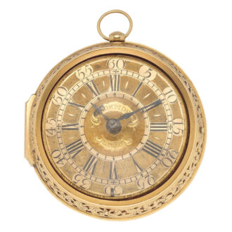 Very fine and rare gold verge clock watch in pair cases Circa 1702