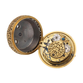 Very fine and rare gold verge clock watch in pair cases Circa 1702