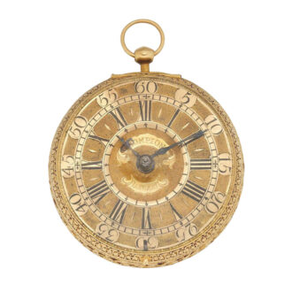 Very fine and rare gold verge clock watch in pair cases Circa 1702