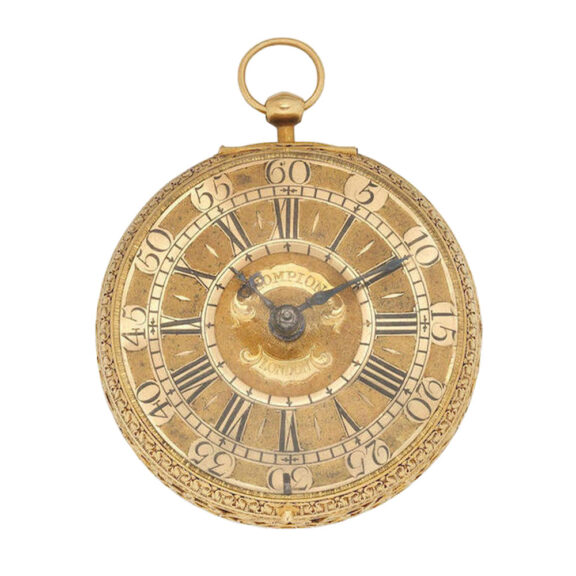 Very fine and rare gold verge clock watch in pair cases Circa 1702 Very fine and rare gold verge clock watch in pair cases Circa 1702