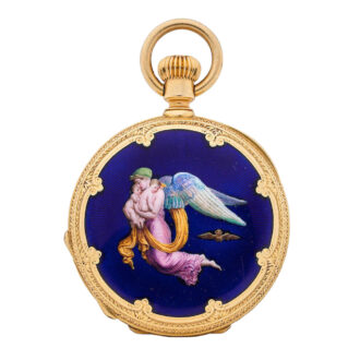 A fine Swiss enameled gold 'Day and Night' fob watch Circa 1872