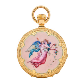 A fine Swiss enameled gold 'Day and Night' fob watch Circa 1872