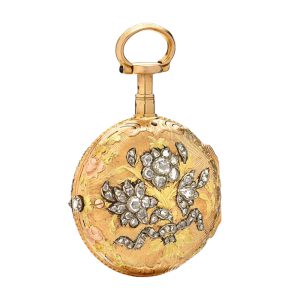 Rare French vari-colored and diamond quarter repeater Circa 1765