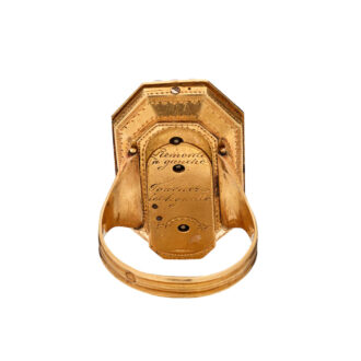 Swiss enameled gold and pearl set ring watch Circa 1819-1838