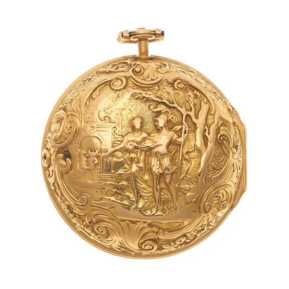 English gold repoussé pair cased verge pocket watch Circa 1737