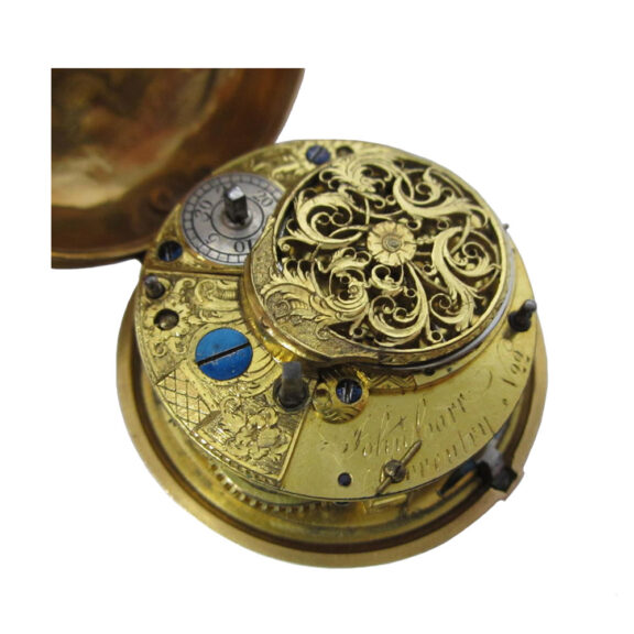 English gold repoussé pair cased verge pocket watch Circa 1737 English gold repoussé pair cased verge pocket watch Circa 1737