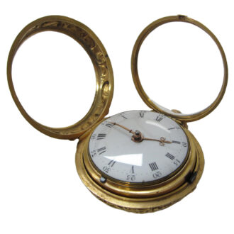 English gold repoussé pair cased verge pocket watch Circa 1737