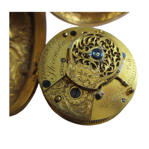 An English gold repoussé consular cased verge watch Circa 1750 An English gold repoussé consular cased verge watch Circa 1750