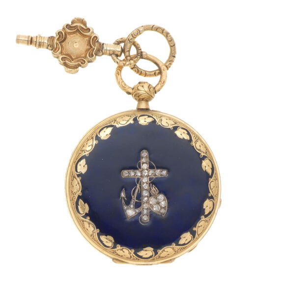 A Swiss gold, diamond and enamel full hunter lever Circa 1880