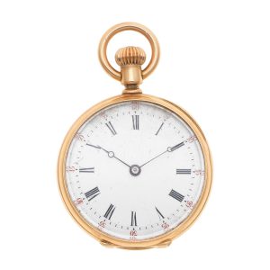 A small Swiss gold open faced cylinder pocket watch Circa 1880