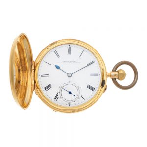 An English 18 carat gold full hunter lever pocket watch Circa 1890