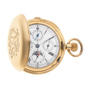 Swiss calendar chronograph with moon phase Circa 1890