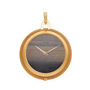 Swiss gold open face pocket watch with tigers eye dial Circa 1970