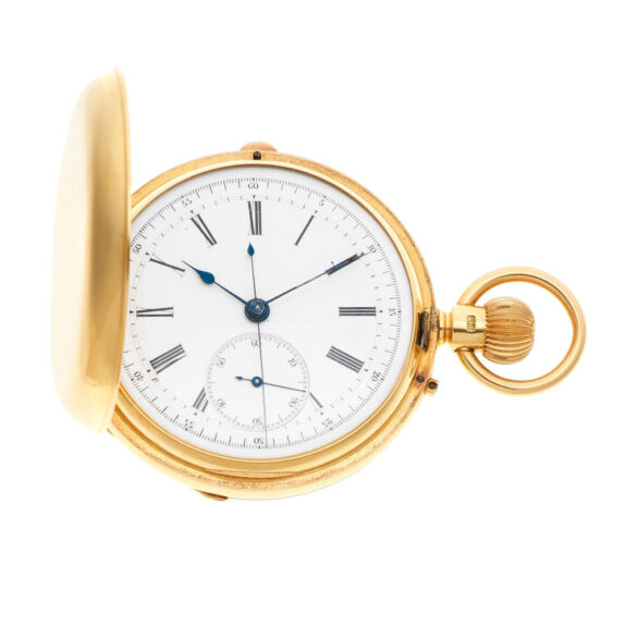 An English 18 carat gold chronograph pocket watch Circa 1880