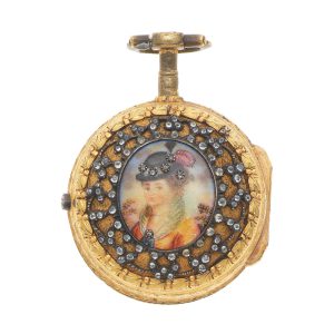 A Swiss gilt, diamond and painted verge pocket watch Circa 1800