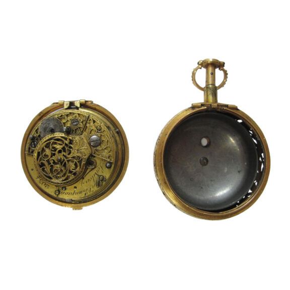 English gold, agate and diamond set pair cased verge Circa 1750 English gold, agate and diamond set pair cased verge Circa 1750