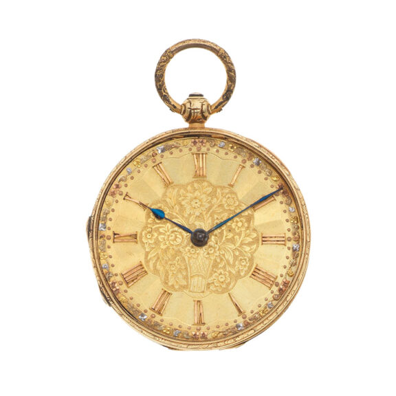 English 18 carat gold open faced lever pocket watch Circa 1840