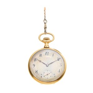 Swiss gold keyless wind open faced lever pocket watch Circa 1900
