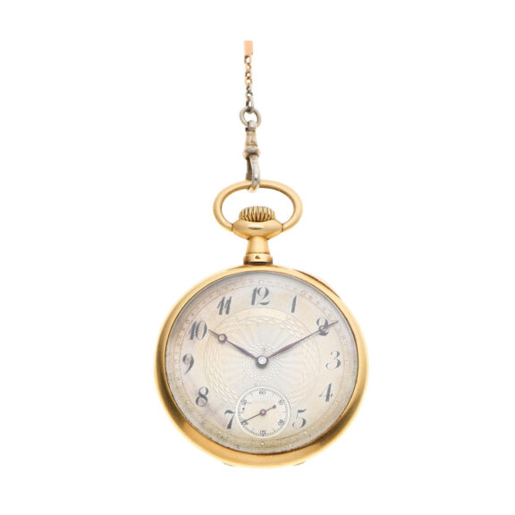 Swiss gold keyless wind open faced lever pocket watch Circa 1900