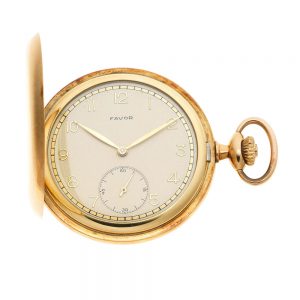 A German 14 carat gold full hunter lever pocket watch Circa 1900