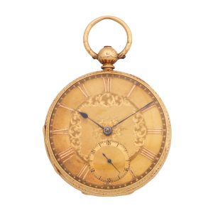 English gold 18 carat open faced lever watch Circa 1856