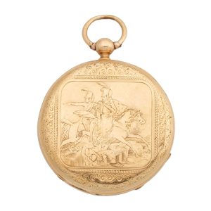 Swiss 18k gold engraved open faced cylinder Circa 1830