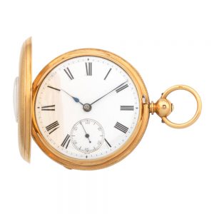 English 18 carat gold half hunter pocket watch Circa 1877