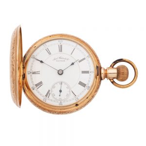 American 14 carat gold full hunter pocket watch Circa 1890