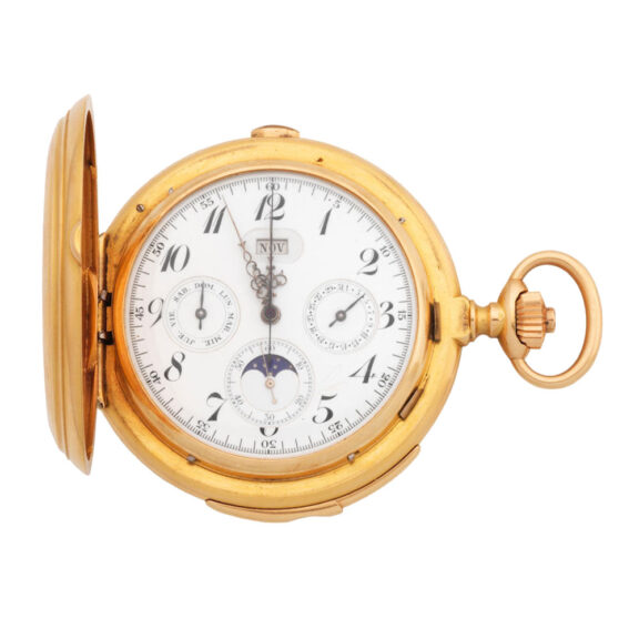 Triple calendar chronograph with moon phase Circa 1900
