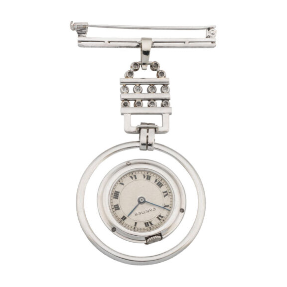 French gold, diamond set watch with brooch Circa 1930 French gold, diamond set watch with brooch Circa 1930