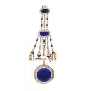 Attractive gilt metal, enamel lever with chatelaine Circa 1770