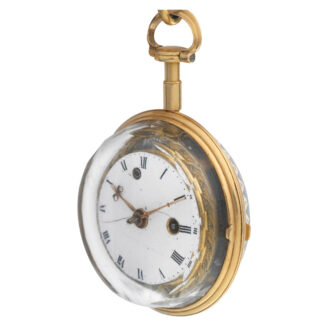 Attractive gilt metal, enamel lever with chatelaine Circa 1770