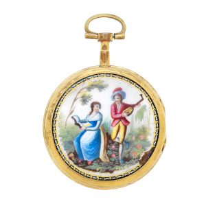 Gilt metal verge with painted enamel scene Circa 1800